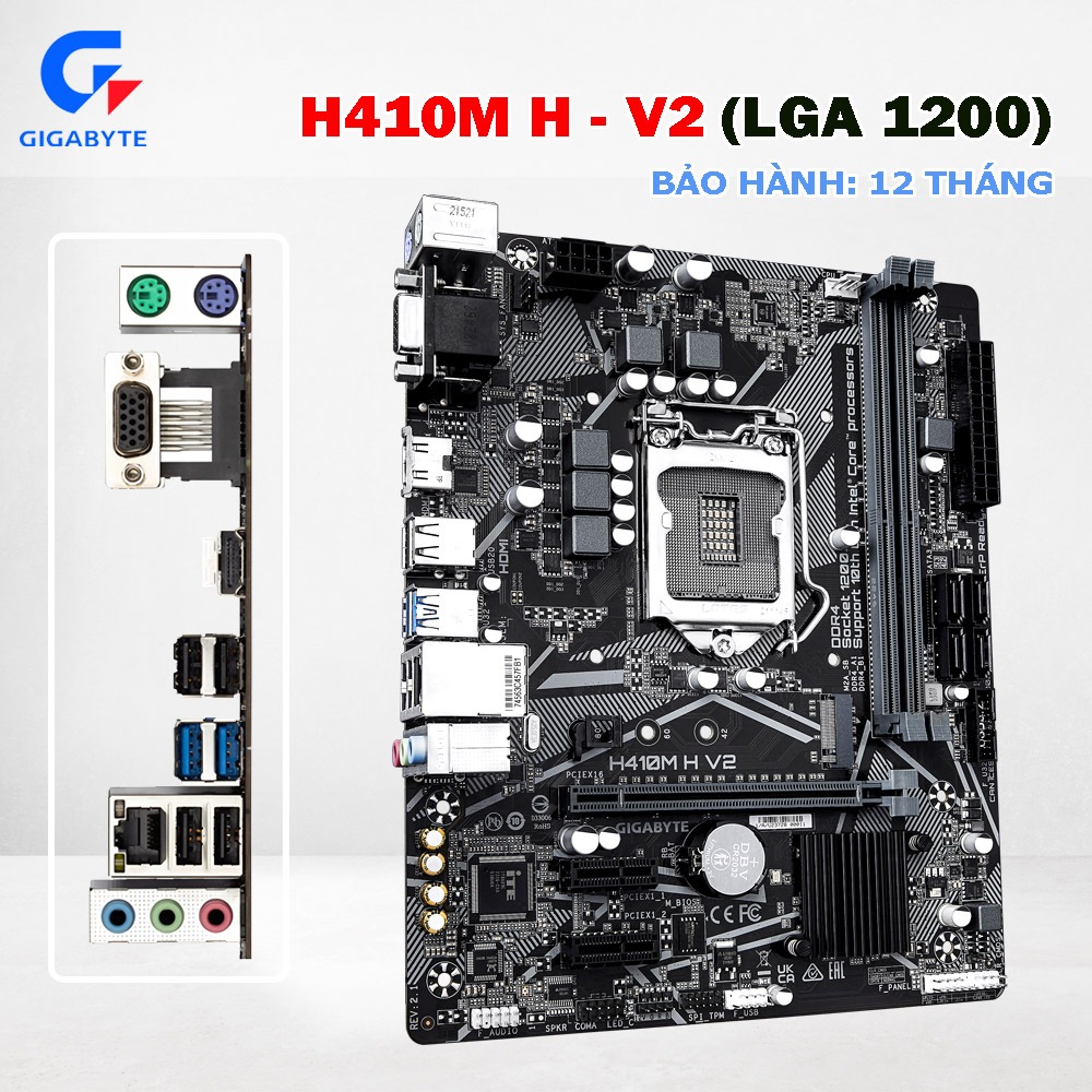 Main Gigabyte H410M H V2 Socket LGA1200 DDR4 Hỗ Trợ Intel Core i3 i5 i7 i9 Gen 10, M.2 NVMe, HDMI, U