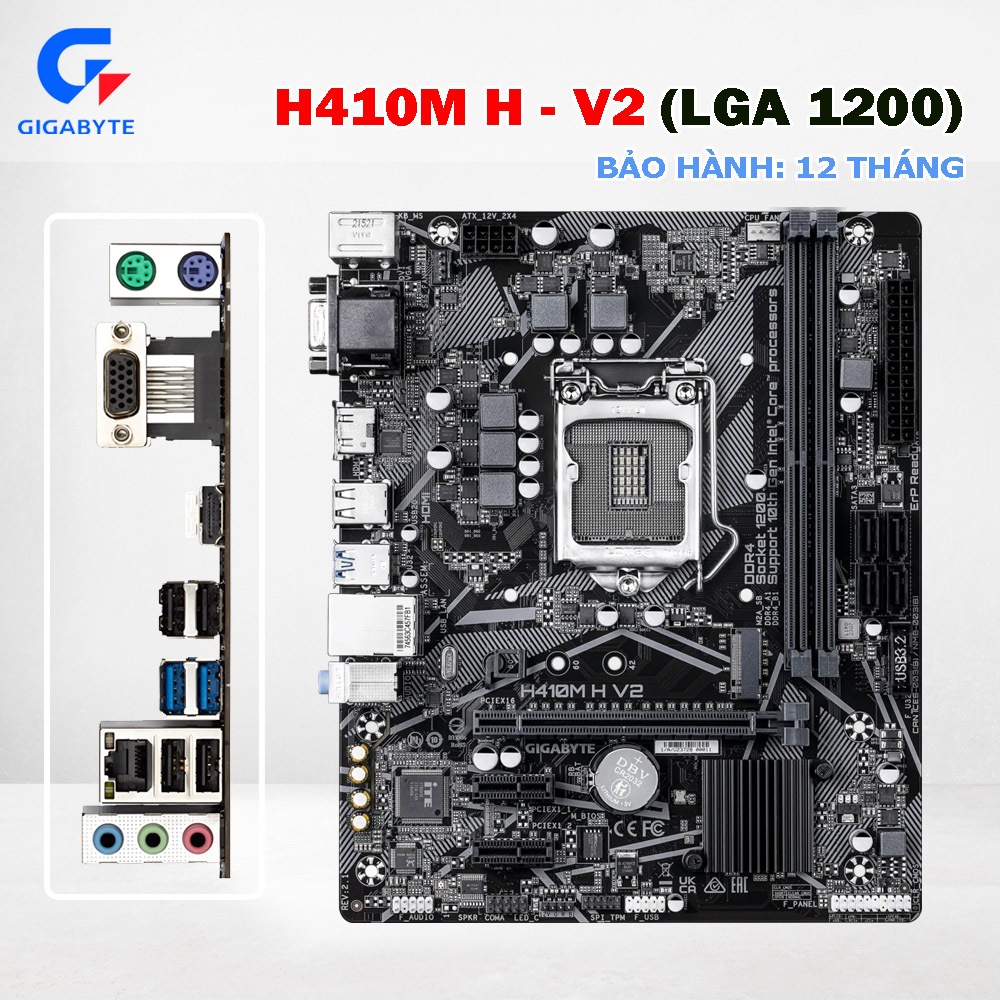 Main Gigabyte H410M Socket LGA1200 DDR4 Hỗ Trợ Intel Core i3 i5 i7 i9 Gen 10, M.2 NVMe, HDMI, USB 3.