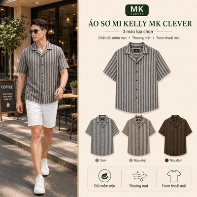 Áo nam cổ Cuban Kelly MK CLEVER chất đũi thô mềm mát thấm hút mồ hôi, phong cách trẻ trung