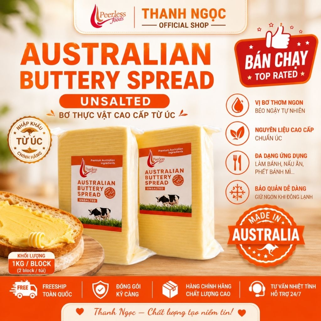 1 khối Bơ lạt Peerless (Peerless Australian Buttery Spread) Khối 2.5kg