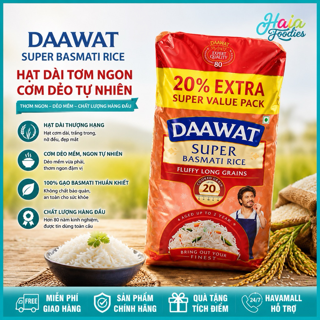 Gạo Basmati Cao Cấp India Gate Super Nhập Khẩu Ấn Độ Gói Lớn 1kg – India Gate Pure Basmati Rice Supe