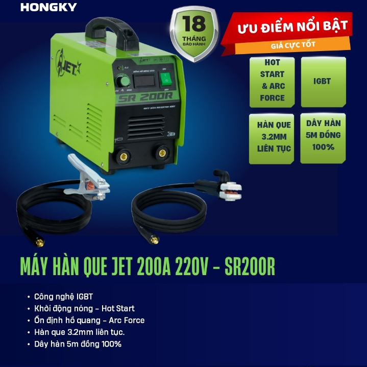 [A] Máy hàn que JET - SR200R (Kìm hàn 3M + kẹp mass 2M cáp đồng)