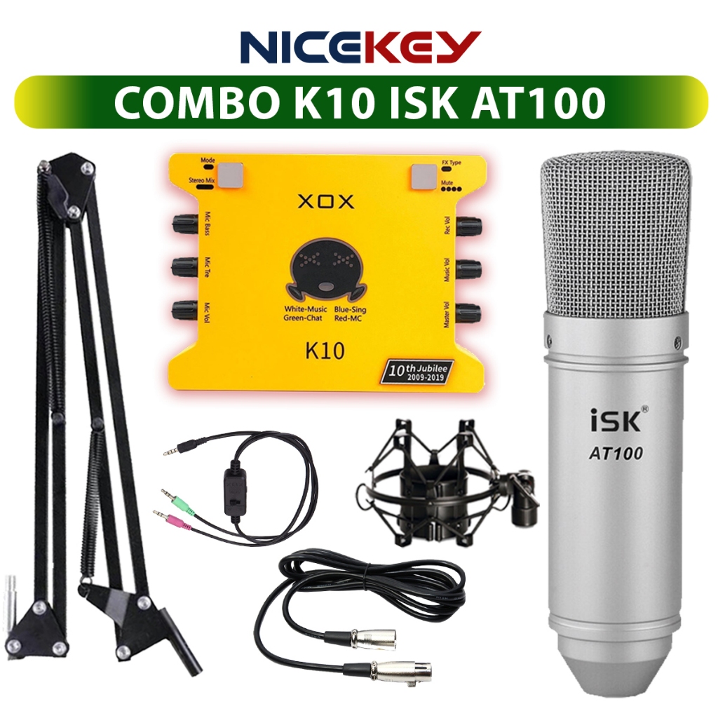 Bộ Combo Mic Thu Âm k10,  Mic ISK AT100, Hát Livestream Soundcard ,Thu Âm Điện Thoại, Máy Tính