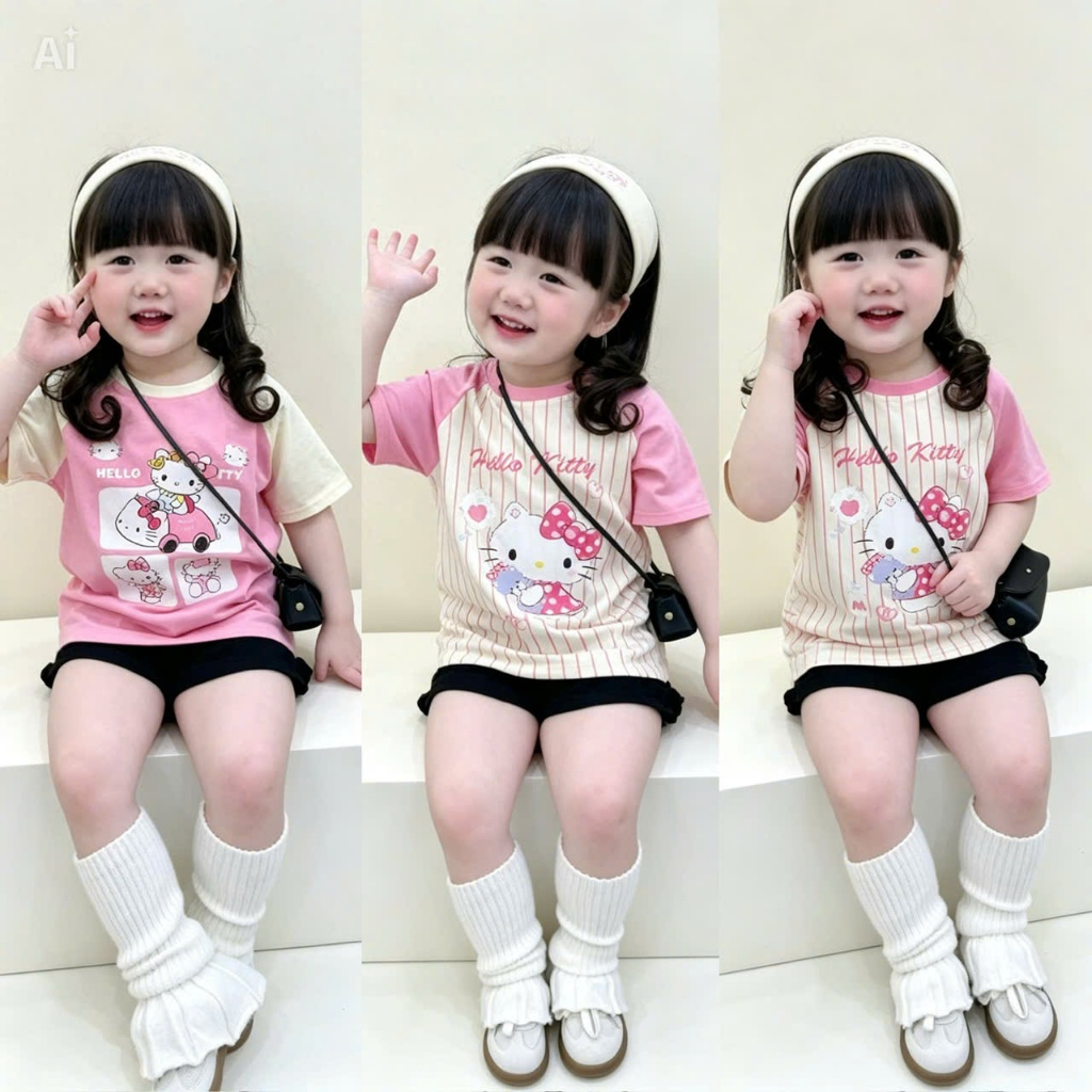 Sét Bé Gái HỌA TIẾT HELLOKYTY GIÁP LĂNG QC67 K.Kid Bộ Mùa Hè Chất Cotton Mát Lạnh