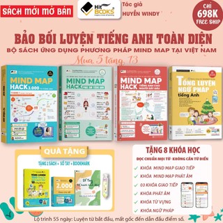 [MỚI] Sách - Combo 4 Sách Mindmap 3000 Từ vựng Tiếng Anh, Mindmap Giao tiếp, Phát Âm, Tổng luyện Ngữ pháp - Hitbooks