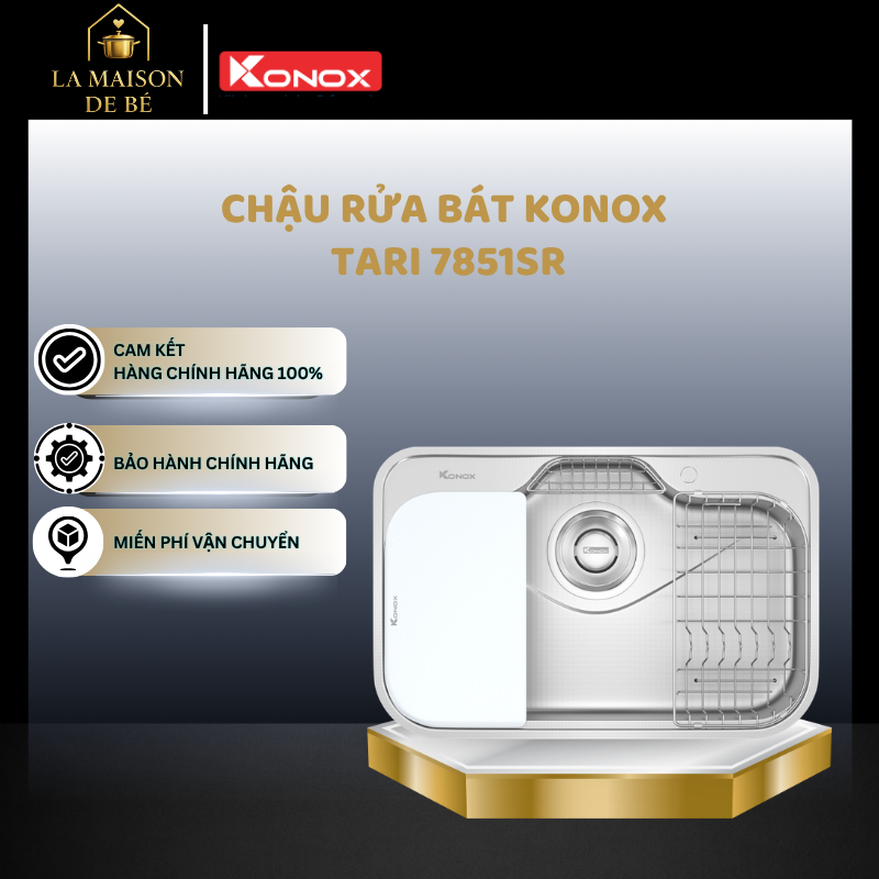Chậu Rửa Bát Konox Tari 7851SR - Inox 304 Cao Cấp - Hạn Chế Trầy Xước - Sáng Bóng Bền Đẹp - LMS