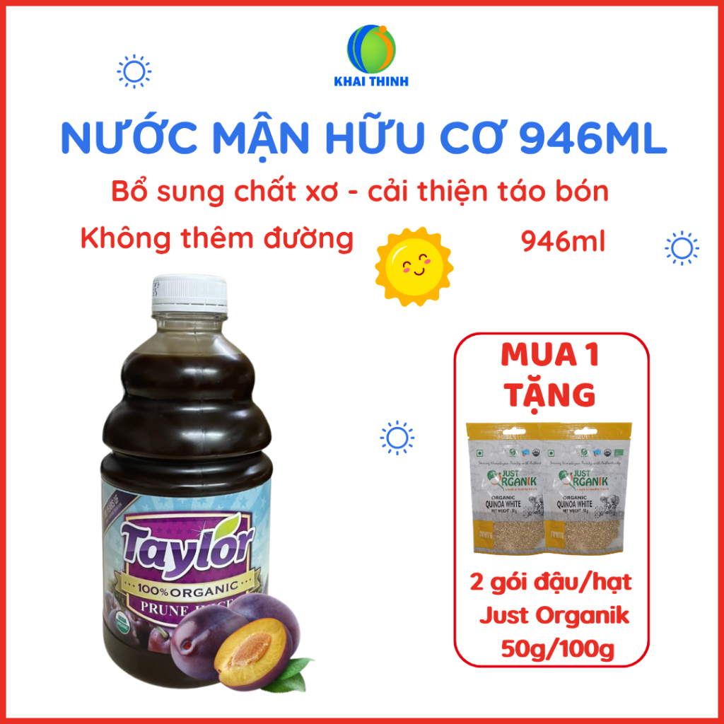 Nước Mận Hữu Cơ Nước Ép Mận Taylor KHONG THÊM ĐƯỜNG 100% Organic Prune Juice 946ml