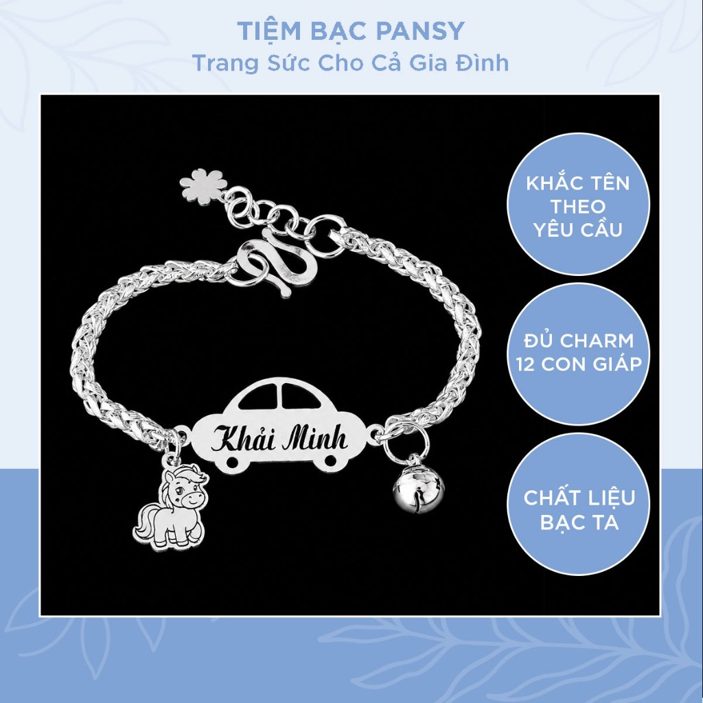 Vòng lắc bạc cho bé trai hình oto dễ thương - Lắc bạc khắc tên cho bé đeo tay, đeo chân đều được