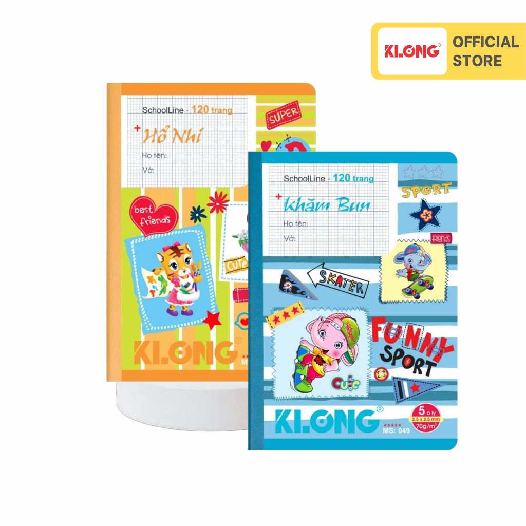 Vở 5 ô ly may dán gáy SchoolLine KLONG B5 120 trang 70/92; MS: 049