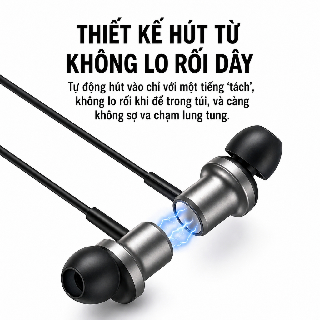 Tai nghe 3.5mm TRIPMATE H02, Âm Thanh Sống Động, Mic Đàm Thoại Rõ Nét, Thiết Kế Hút Từ Chống Rối | BigBuy360 - bigbuy360.vn