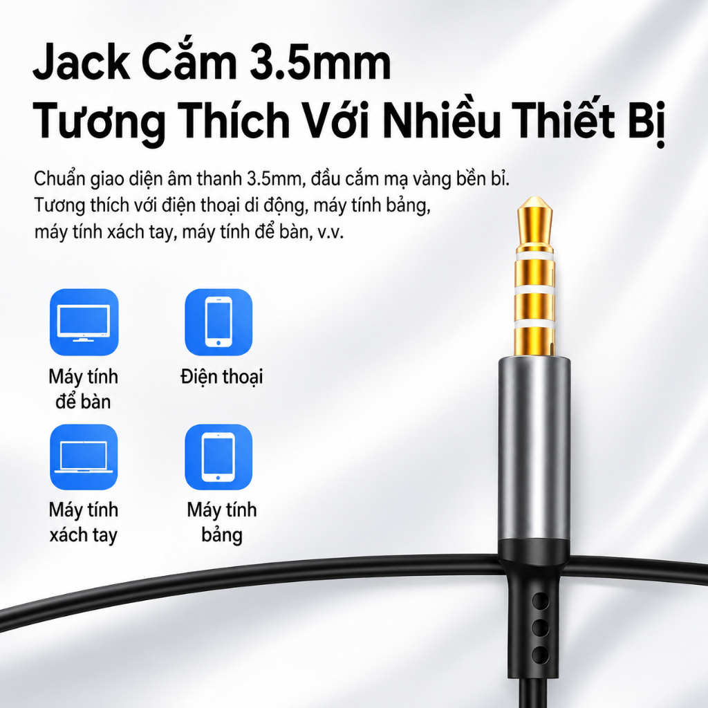 Tai nghe 3.5mm TRIPMATE H02, Âm Thanh Sống Động, Mic Đàm Thoại Rõ Nét, Thiết Kế Hút Từ Chống Rối | BigBuy360 - bigbuy360.vn