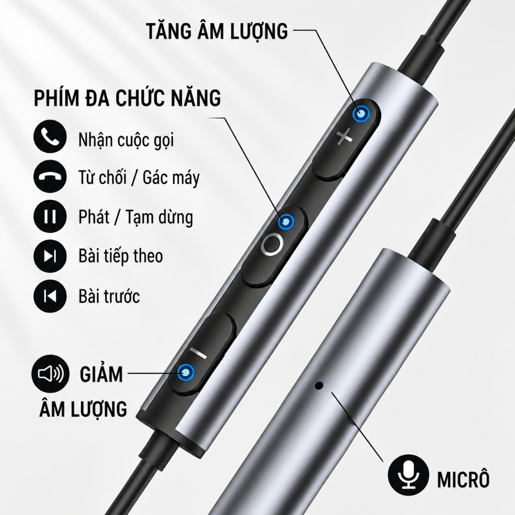 Tai nghe 3.5mm TRIPMATE H02, Âm Thanh Sống Động, Mic Đàm Thoại Rõ Nét, Thiết Kế Hút Từ Chống Rối | BigBuy360 - bigbuy360.vn