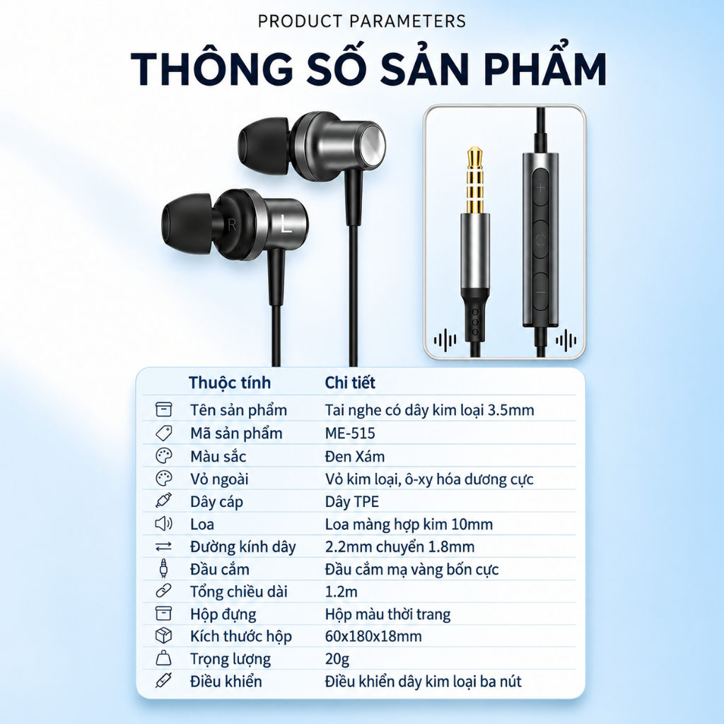Tai nghe 3.5mm TRIPMATE H02, Âm Thanh Sống Động, Mic Đàm Thoại Rõ Nét, Thiết Kế Hút Từ Chống Rối | BigBuy360 - bigbuy360.vn