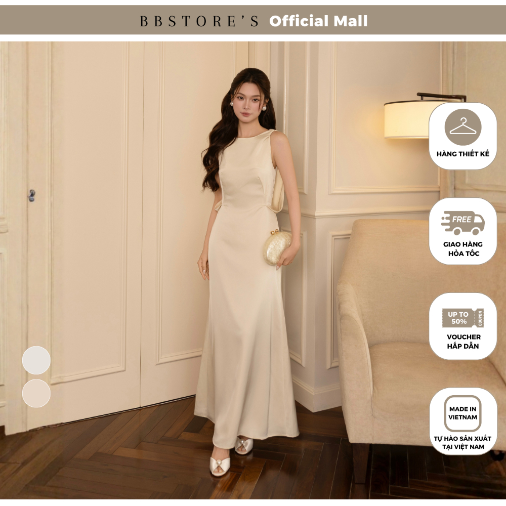 BBSTORE'S Đầm tiệc lụa dài dáng đuôi cá cổ thuyền xoắn vai - DAF01B