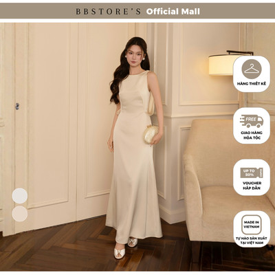 BBSTORE'S Đầm tiệc lụa dài dáng đuôi cá cổ thuyền xoắn vai - DAF01B
