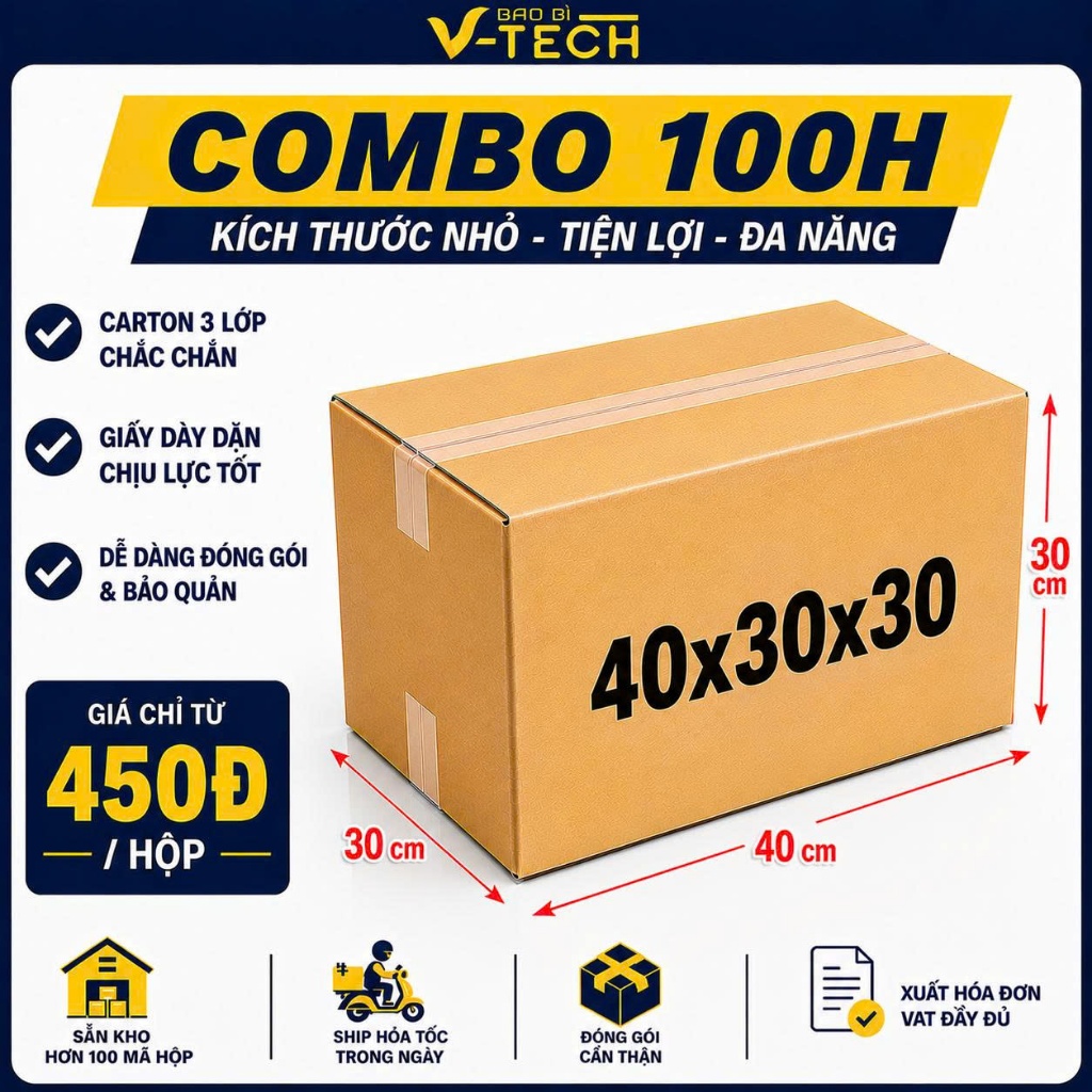 [COMBO] 100 Hộp carton đóng hàng 40x30x30cm hộp giấy gói hàng giá rẻ