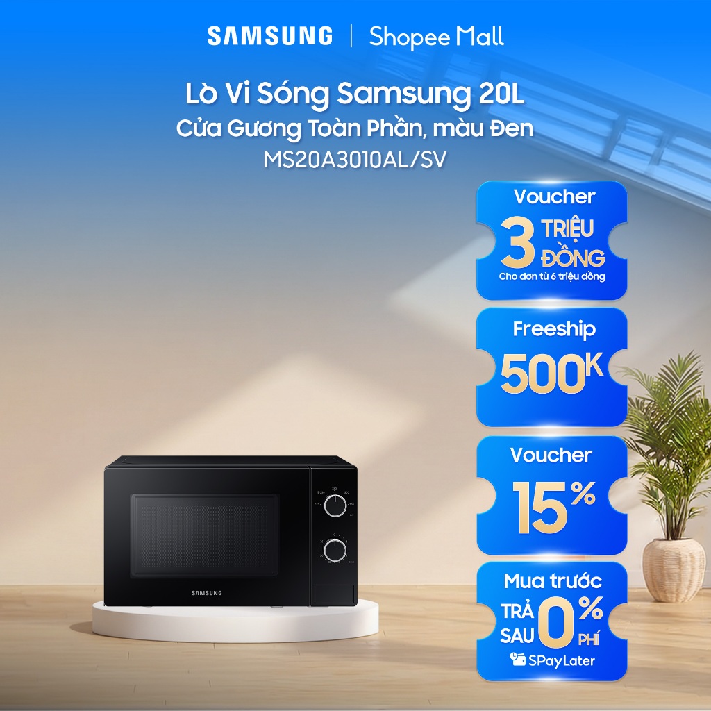 Lò Vi Sóng Samsung 20L MS20A3010AL/SV - Cửa Gương Toàn Phần, màu Đen | BigBuy360 - bigbuy360.vn