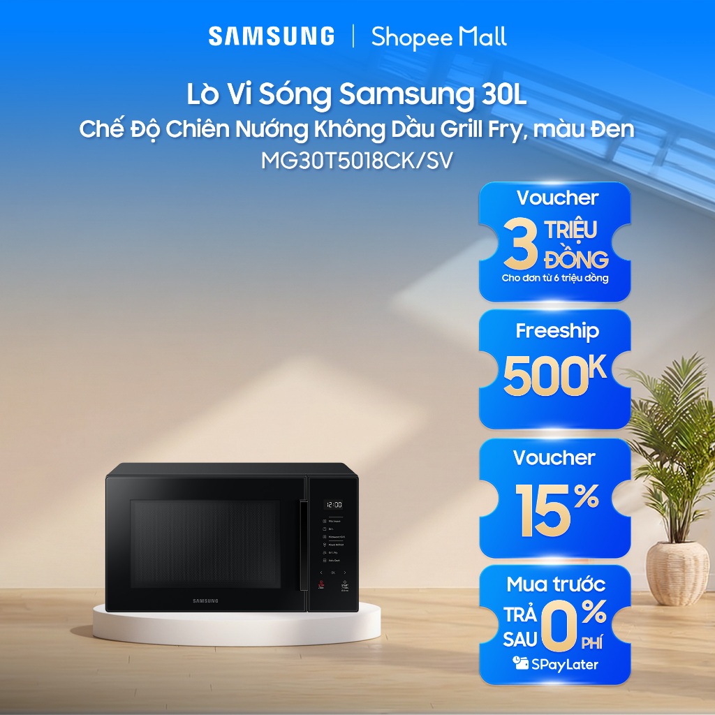 Lò Vi Sóng Samsung 30L MG30T5018CK/SV - Chế Độ Chiên Nướng Không Dầu Grill Fry, màu Đen | BigBuy360 - bigbuy360.vn
