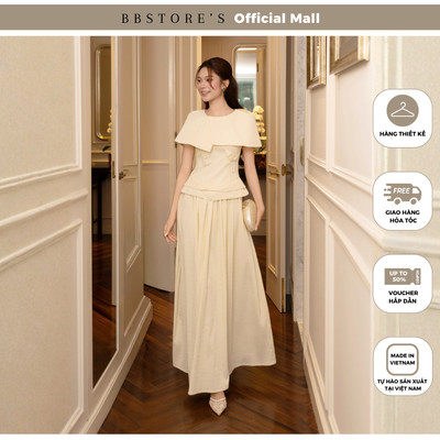 BBSTORE'S Đầm 2 dây tiệc cotton dài dáng xoè cổ vuông (kèm áo choàng) - DAF02B