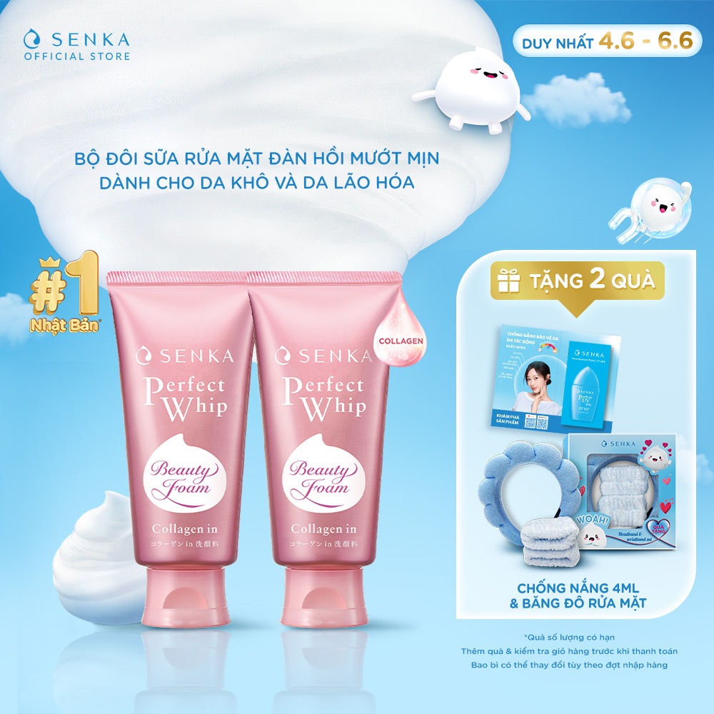 Bộ 02 sữa rửa mặt đàn hồi mướt mịn SENKA PERFECT WHIP collagen in 120g/chai | BigBuy360 - bigbuy360.vn