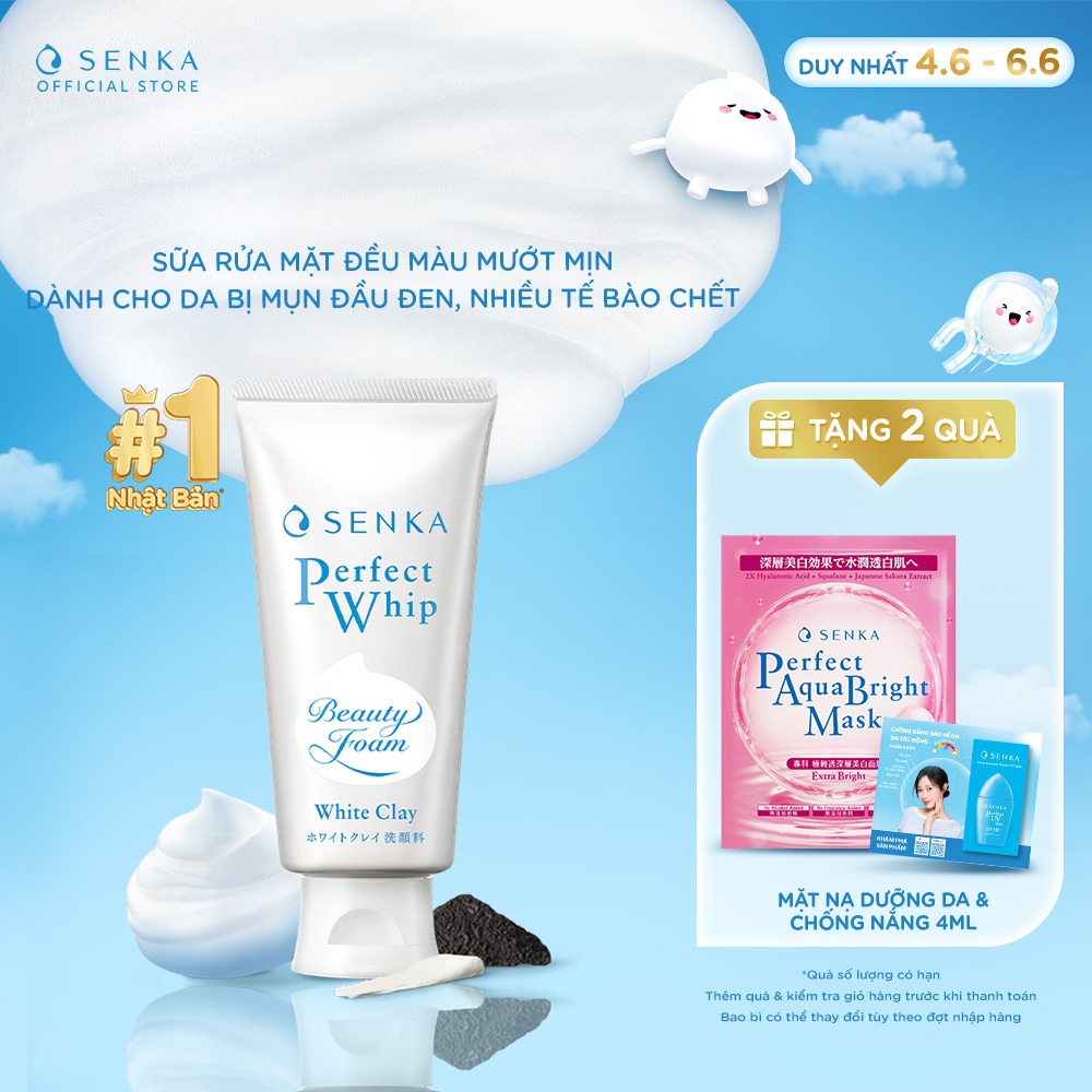 Sữa rửa mặt đều màu mướt mịn SENKA PERFECT WHIP white clay 120g