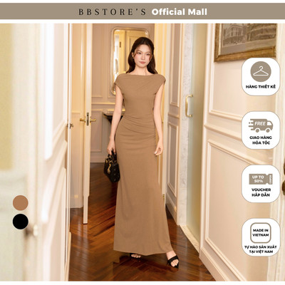 BBSTORE'S Đầm body tiệc thun dài cổ thuyền xếp nhún sườn - DAF04T