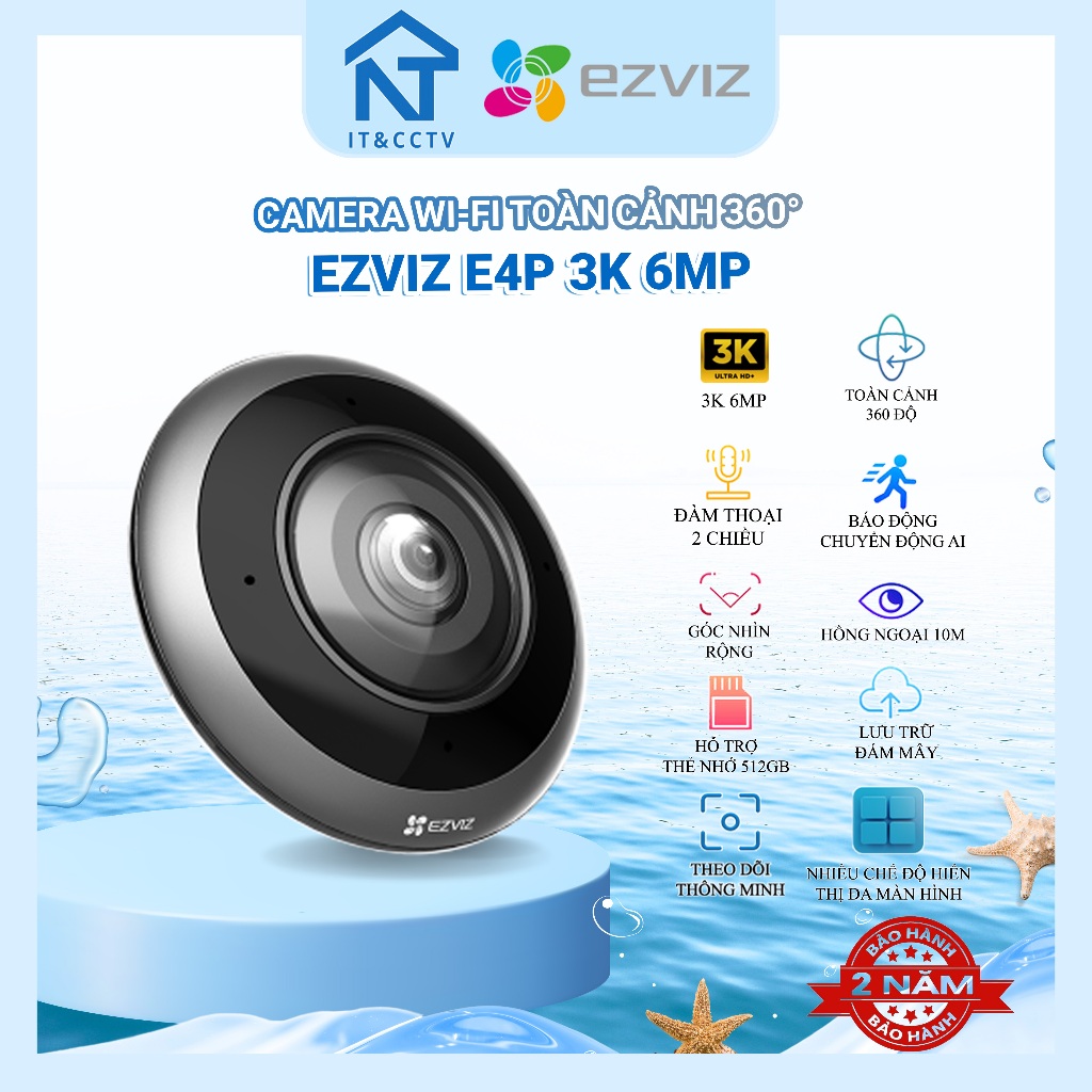 [EZVIZ Chính Hãng] Camera WiFi Toàn Cảnh EZVIZ E4P 6MP 3K+ – Góc Nhìn 360° Fisheye, AI Thông Minh, Đ