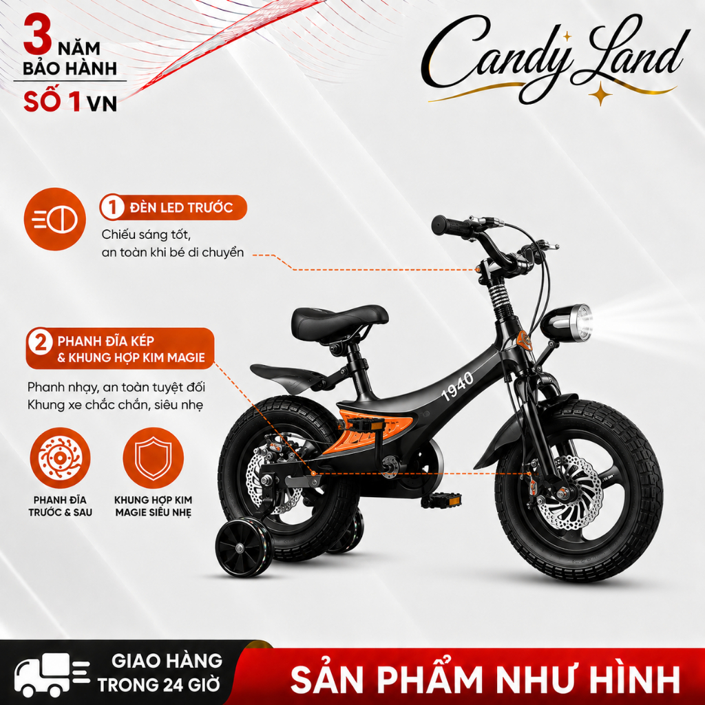 xe đạp thể thao cho bé trai Khung xe hợp kim magie phanh đĩa đôi an toàn Có đèn trước phù hợp cho bé