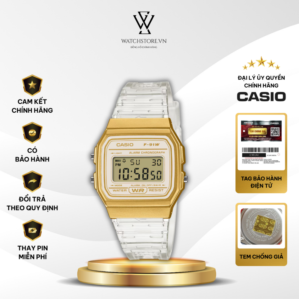 Đồng Hồ Casio Chính Hãng F-91WS-7A2DF Mặt Kính Nhựa 35.2mm Dành Cho Tay Nhỏ Kháng Nước 3ATM Dây Nhựa
