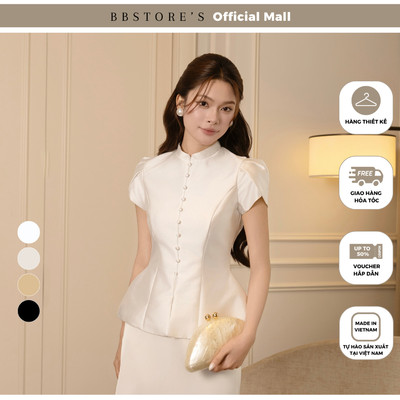 BBSTORE'S Áo kiểu tiệc Tafta cổ trụ, áo peplum, tay tulip - AAF05T