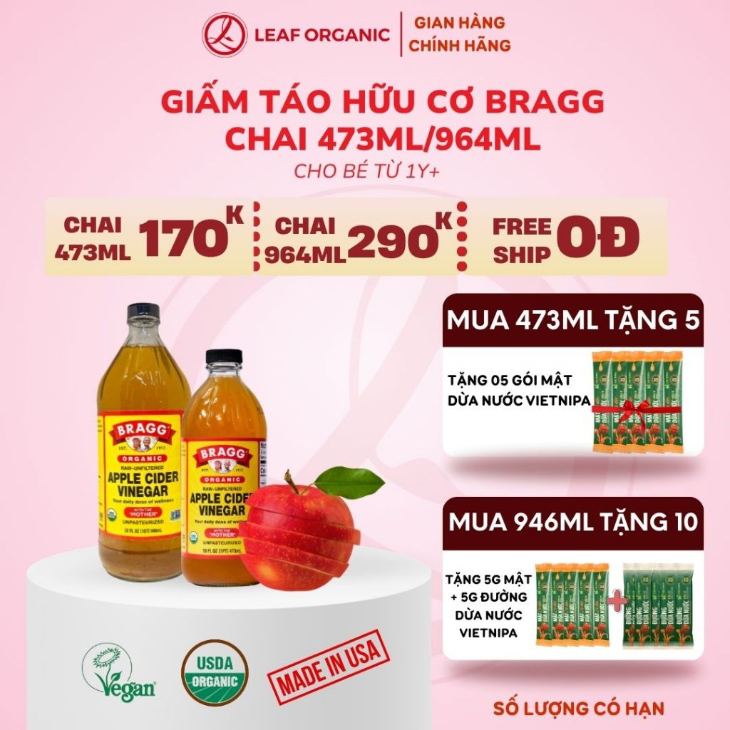 Giấm táo hữu cơ Bragg (Apple cider vinegar organic Bragg)
