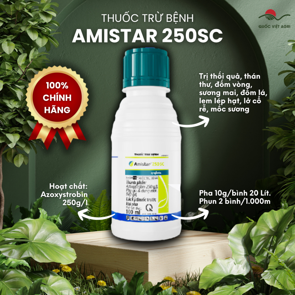 Thuốc trừ bệnh AMISTAR 250SC Syngenta (chai 100ml) Ngăn ngừa thán thư, đốm nâu, sương mai trên cây