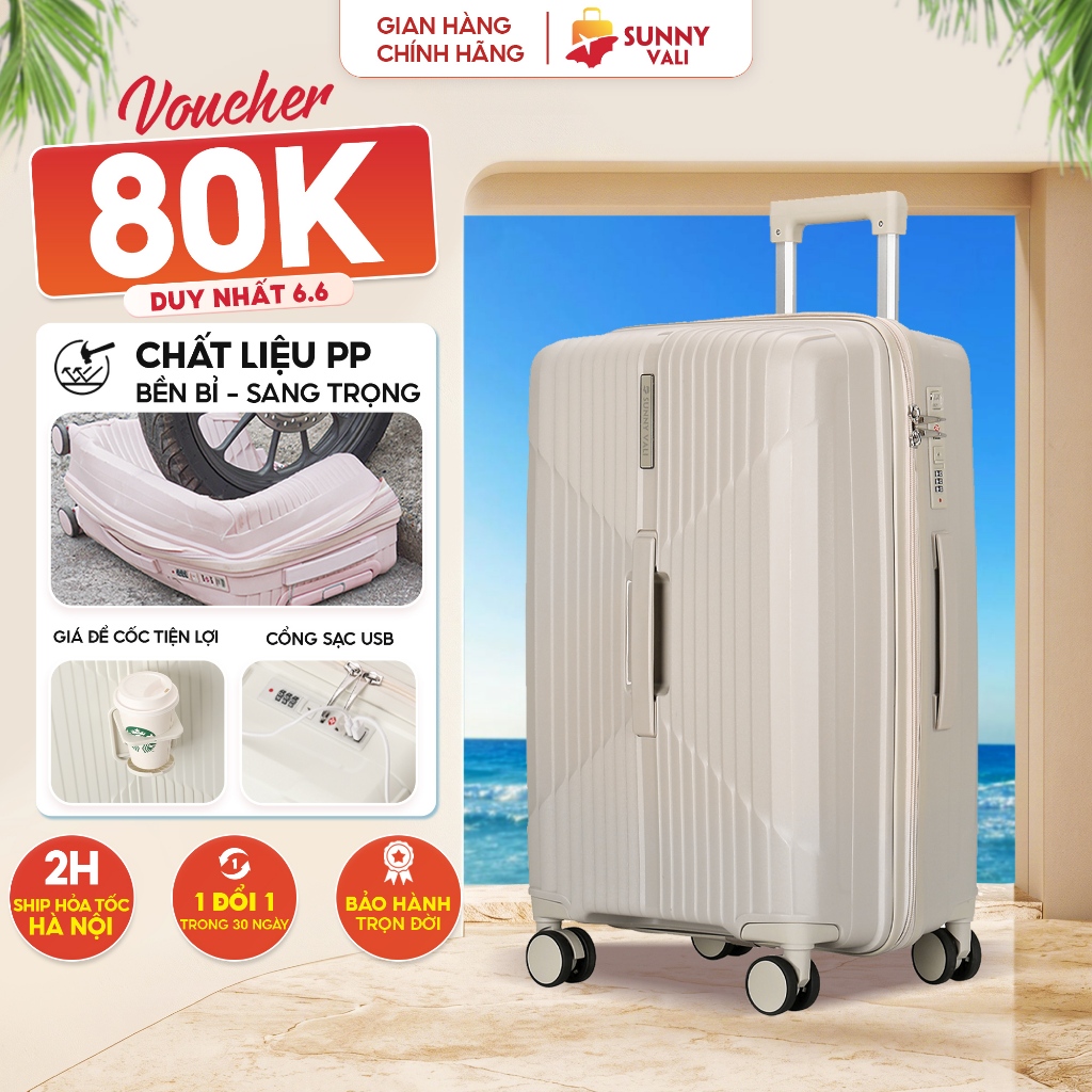 Vali kéo du lịch thời trang SUNNY CHOCO tích hợp nhiều tính năng, xách tay/ kí gửi size 20/24/28