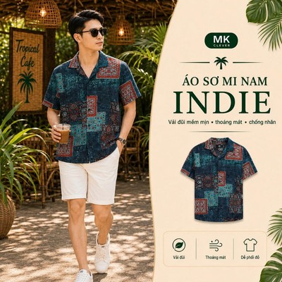 Áo Sơ Mi Cuban nam Indie MKCLEVER Chất đũi Hàn mềm mịn, thoáng mát, chống nhăn, form rộng mặc hằng ngày