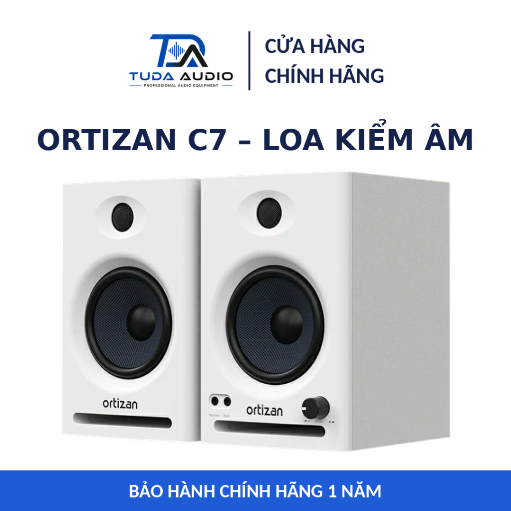 Loa Kiểm Âm Ortizan C7 - Cặp Loa Monitor Studio 2.0 Bluetooth 5.3 Vỏ Gỗ 40W Chỉnh Bass Treble