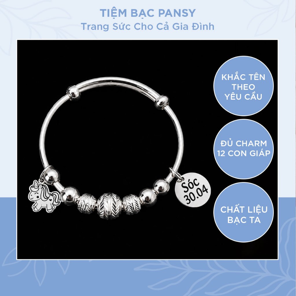 Vòng bạc bi S999 cao cấp cho trẻ có thể điều chỉnh kích cỡ - Lắc bạc ta cho bé treo hình con giáp dễ thương