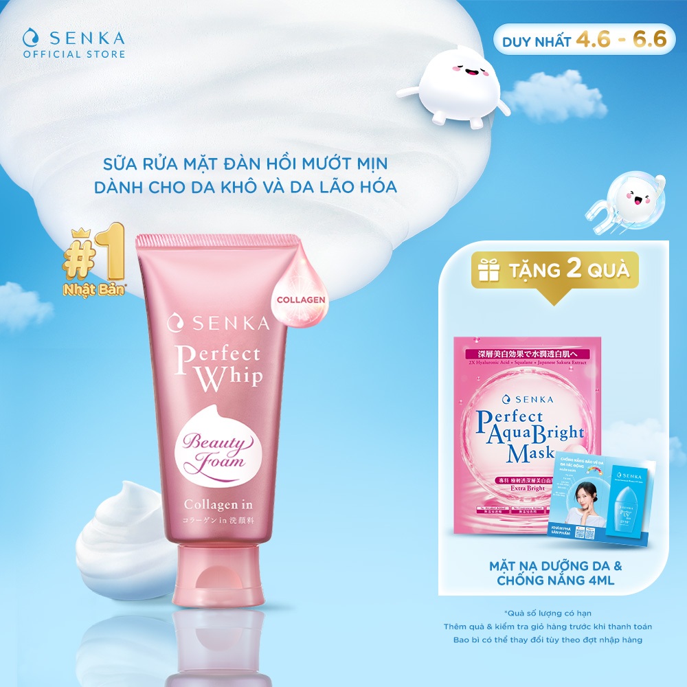 Sữa rửa mặt đàn hồi mướt mịn SENKA PERFECT WHIP collagen in 120g