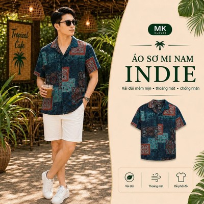 Áo Sơ Mi Cuban nam Indie MKCLEVER chất đũi Hàn mềm mịn, thoáng mát, thấm hút, chống nhăn, form rộng mặc hằng ngày