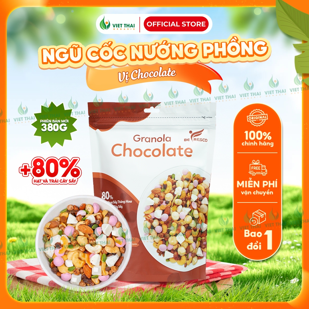 Ngũ Cốc Nướng Phồng Giòn Tan 80% Hạt Granola VỊ CHOCO Mix Sữa Chua Sấy Befresco (Việt Thái Organic)