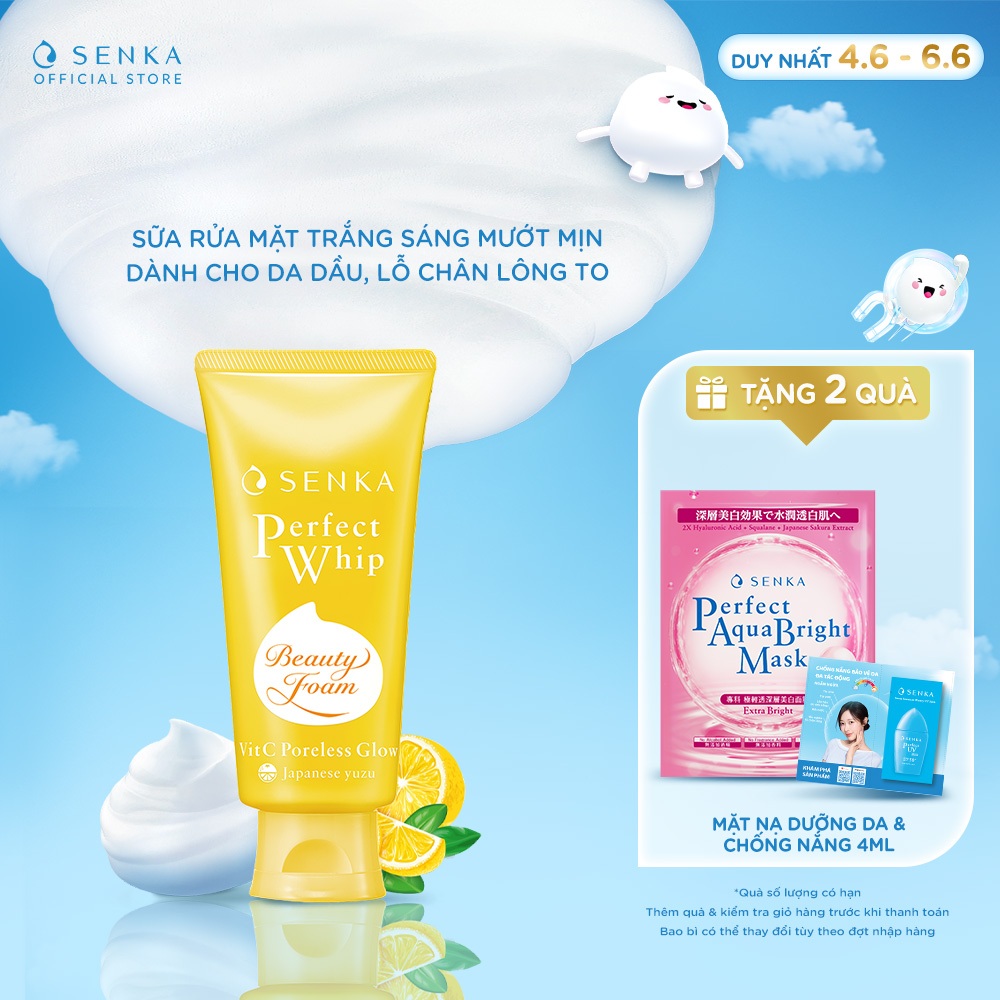 Sữa rửa mặt sáng mịn mờ thâm SENKA PERFECT WHIP vit c poreless glow 100g | BigBuy360 - bigbuy360.vn