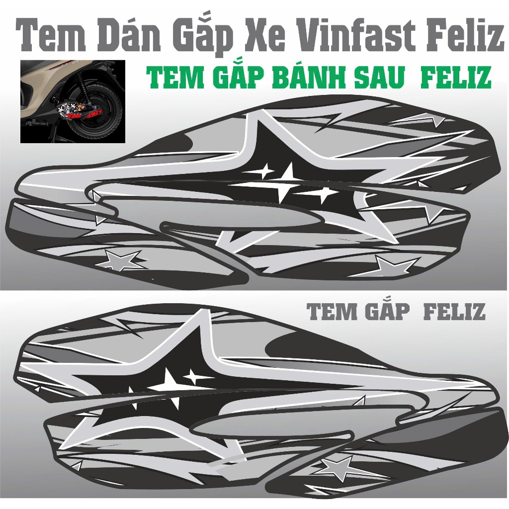 Tem Dán ỐP Gắp Xe Điện Feliz, mẫu tem ngôi sao dán cho 2 bên
