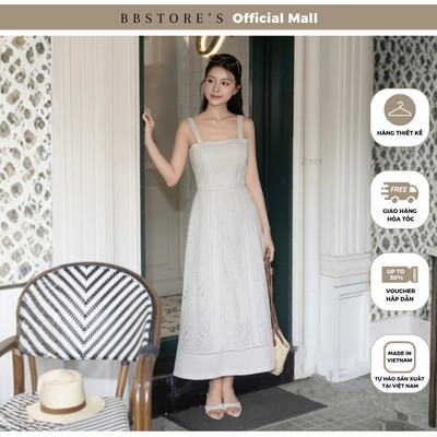 BBSTORE'S Đầm 2 dây dạo phố ren cotton thêu dáng xòe cổ vuông - DAF42T