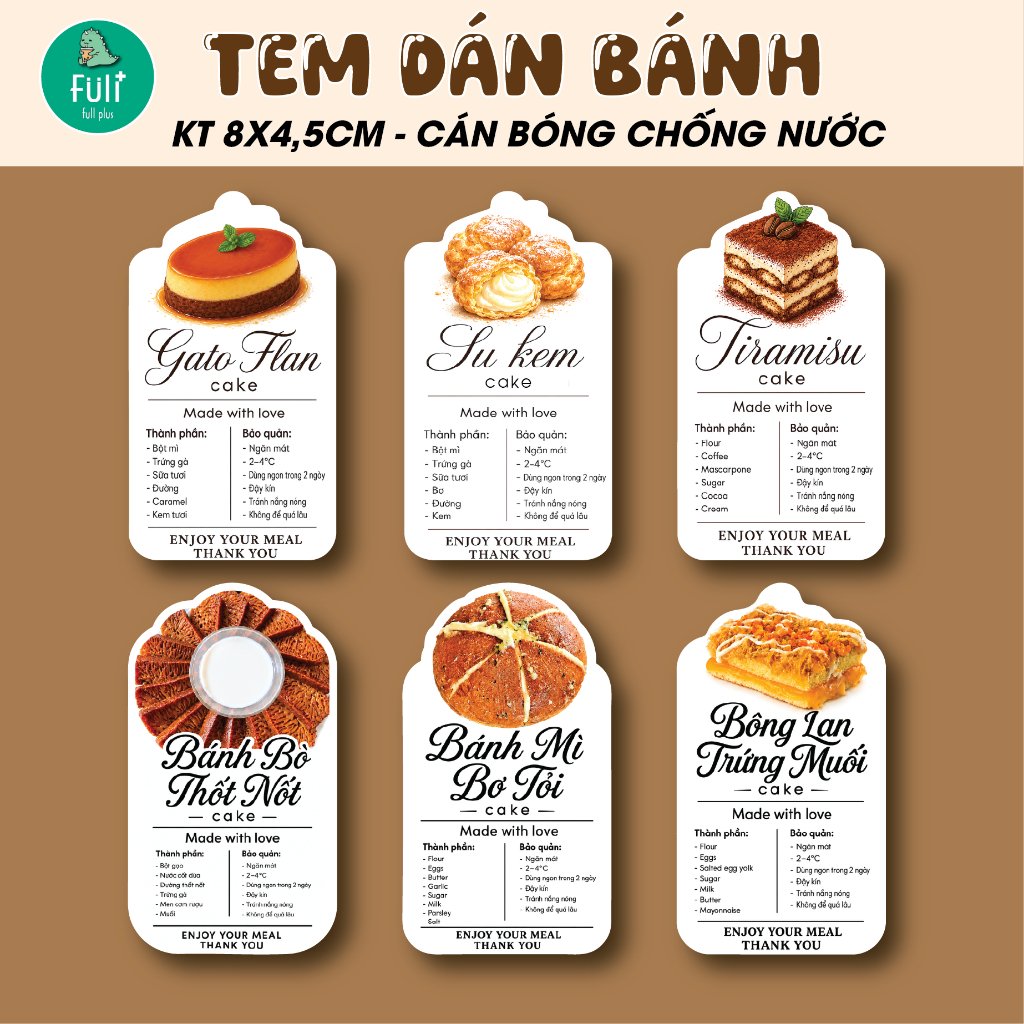 [ Sẵn ] Tem dán bánh, tem dán tiramisu, tem dán mousse, tem dán sukem, tem dán bánh kem, tem dán bán