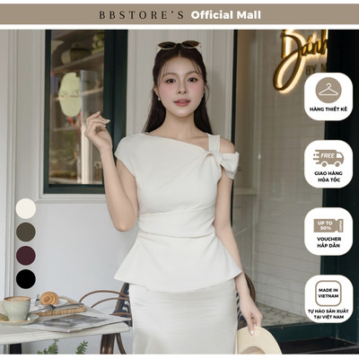 BBSTORE'S Áo kiểu dạo phố cotton cổ xéo trễ vai xếp vải ngực - AAF44T