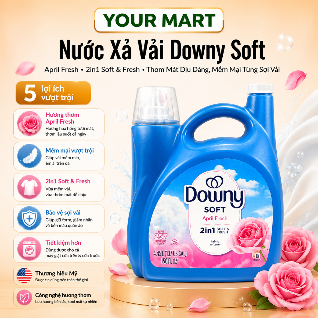 Nước Xả Downy Soft April Fresh 2in1 Fabric Softener 4.45L