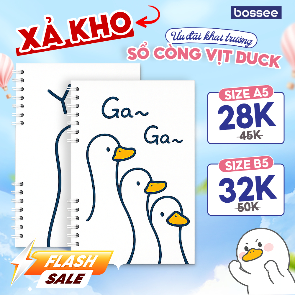 Sổ Còng A5/B5 Vịt Duck 120 Trang Thay Được Giấy - NoteBook Học Sinh Bullet Journal Giấy Chống Lóa Kẻ