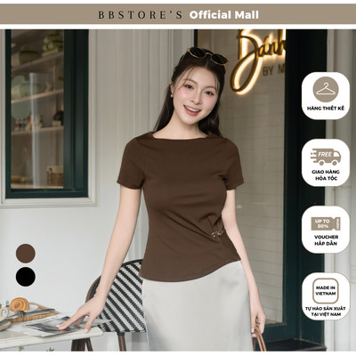 BBSTORE'S Áo kiểu dạo phố thun bozip, cổ thuyền, kèm tag kim loại - AAF45H