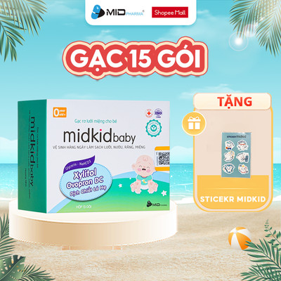 Gạc rơ lưỡi Midkidbaby hộp 15 gói ướt đạt tiêu chuẩn iso 5 sao giúp làm sạch răng, lưỡi, nướu