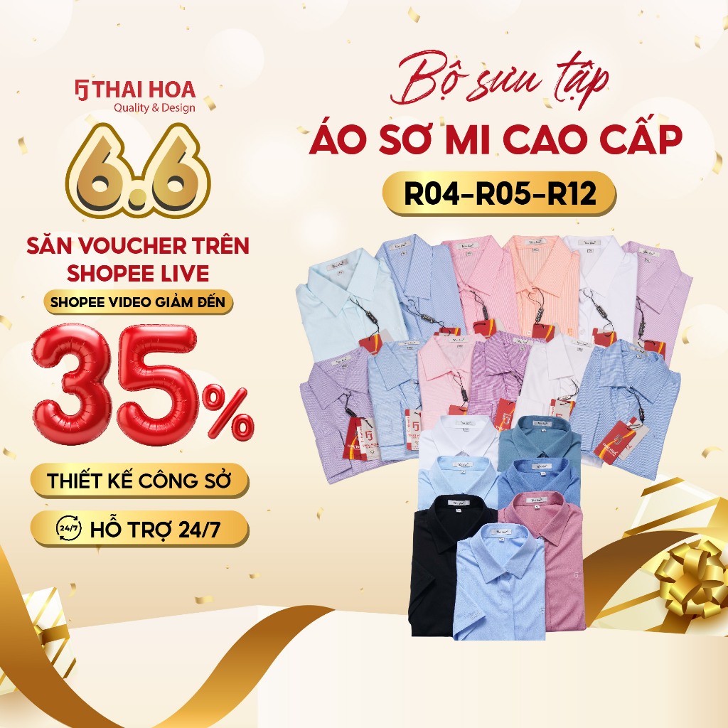 Áo sơ mi họa tiết kẻ sợi tre R12 và áo cotton kẻ tăm Thái Hòa (R04, R05) thời trang, đa dạng phong c
