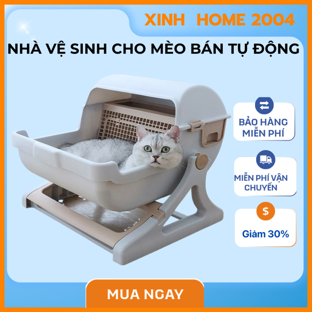NHÀ VỆ SINH CHO MÈO, BỒN VỆ SINH CHO MÈO BÁN TỰ ĐỘNG DỄ DÀNG DỌN VỆ SINH, THAY CÁT- BỒN CÁT MÈO PHÙ 